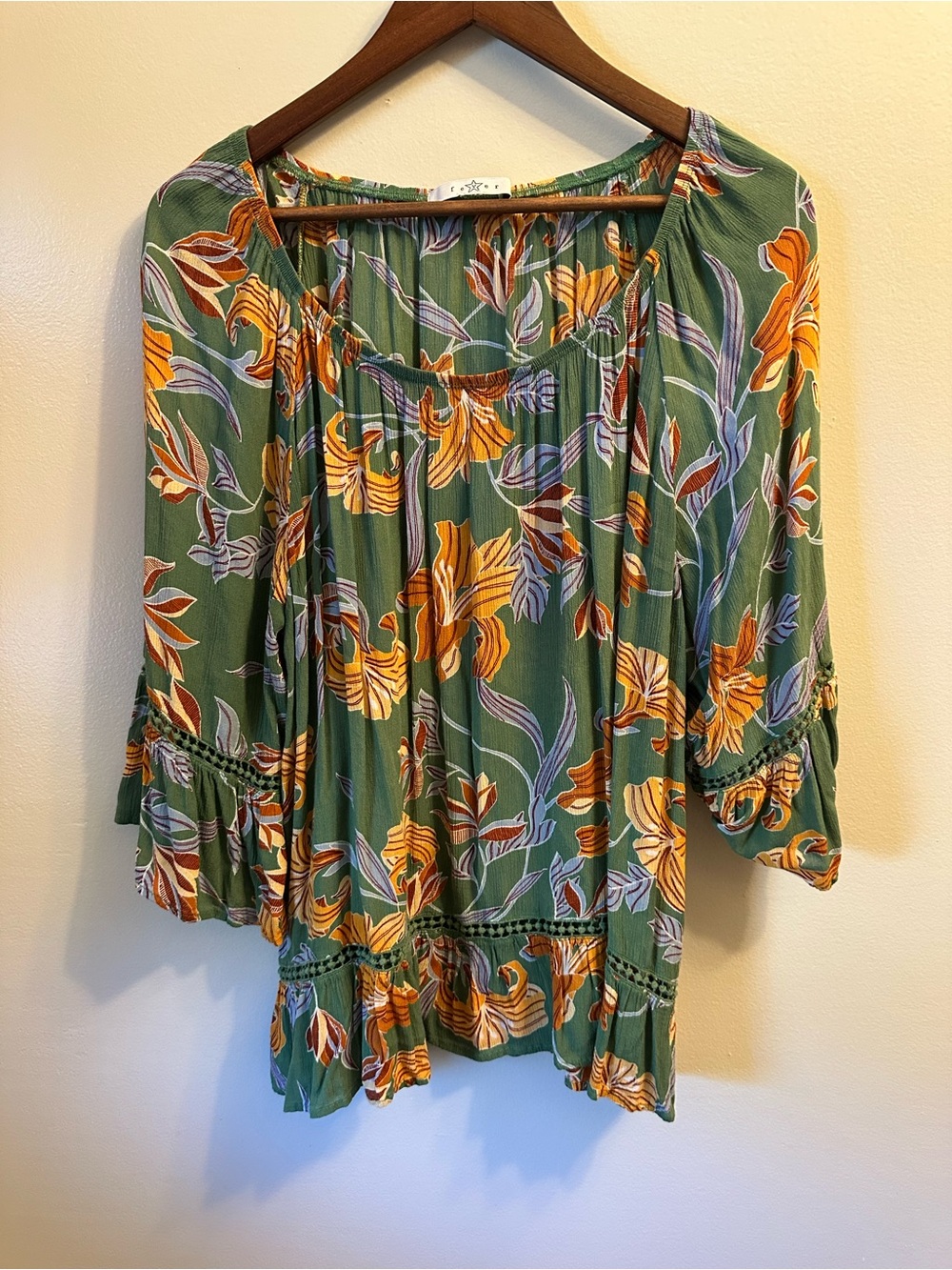 #389 Fever Green Floral Tunic with Yellow & Lavender Accents
